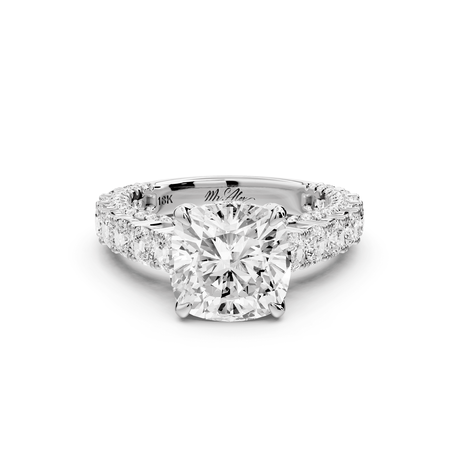 Ivy - 3ct platinum cushion Diamond Crown Cathedral Rollover Pavé Engagement Ring - Mr. Alex Jewelry