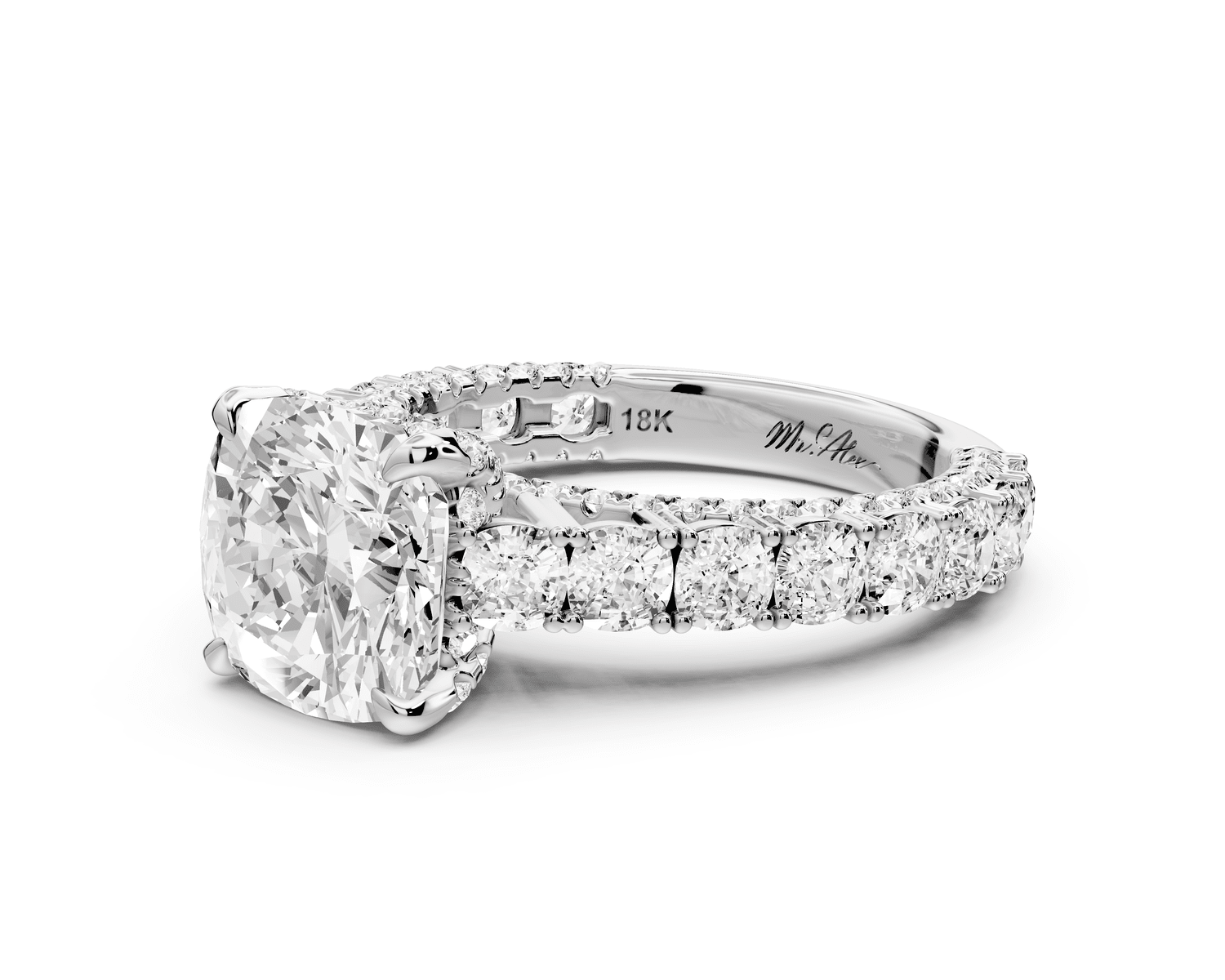 Ivy - 3ct platinum cushion Diamond Crown Cathedral Rollover Pavé Engagement Ring - Mr. Alex Jewelry
