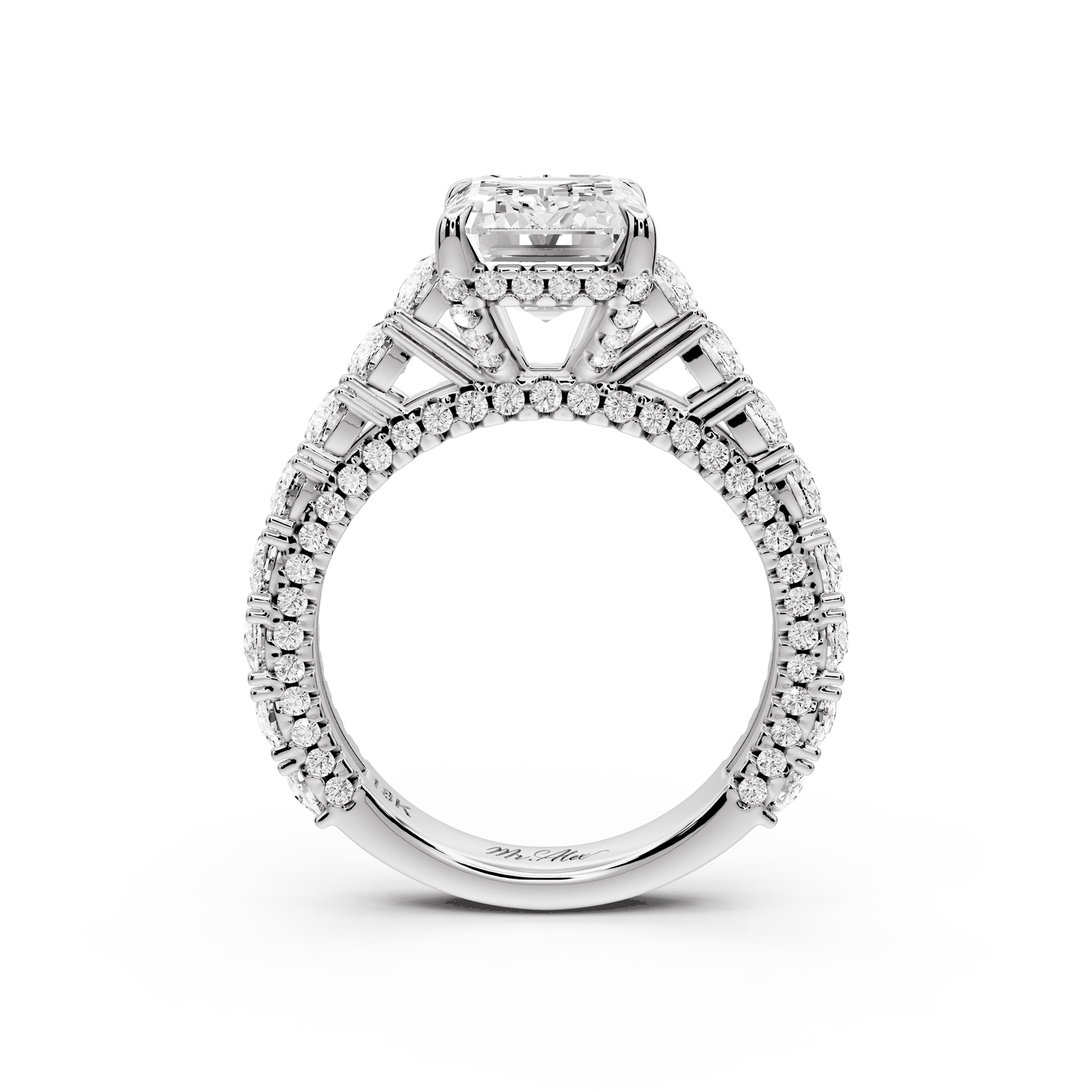 Ivy - 3ct platinum emerald Diamond Crown Cathedral Rollover Pavé Engagement Ring - Mr. Alex Jewelry