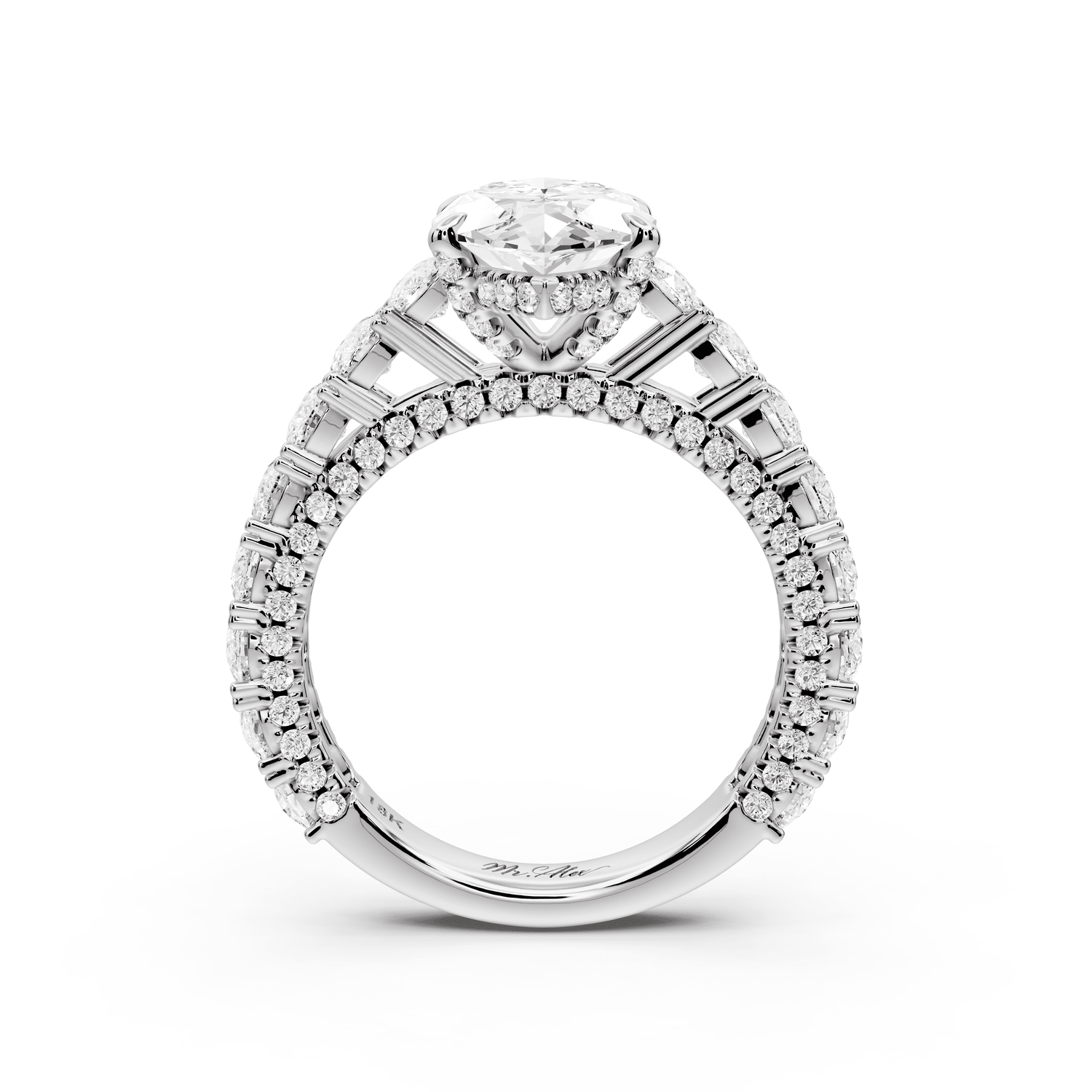 Ivy - 3ct platinum marquise Diamond Crown Cathedral Rollover Pavé Engagement Ring - Mr. Alex Jewelry