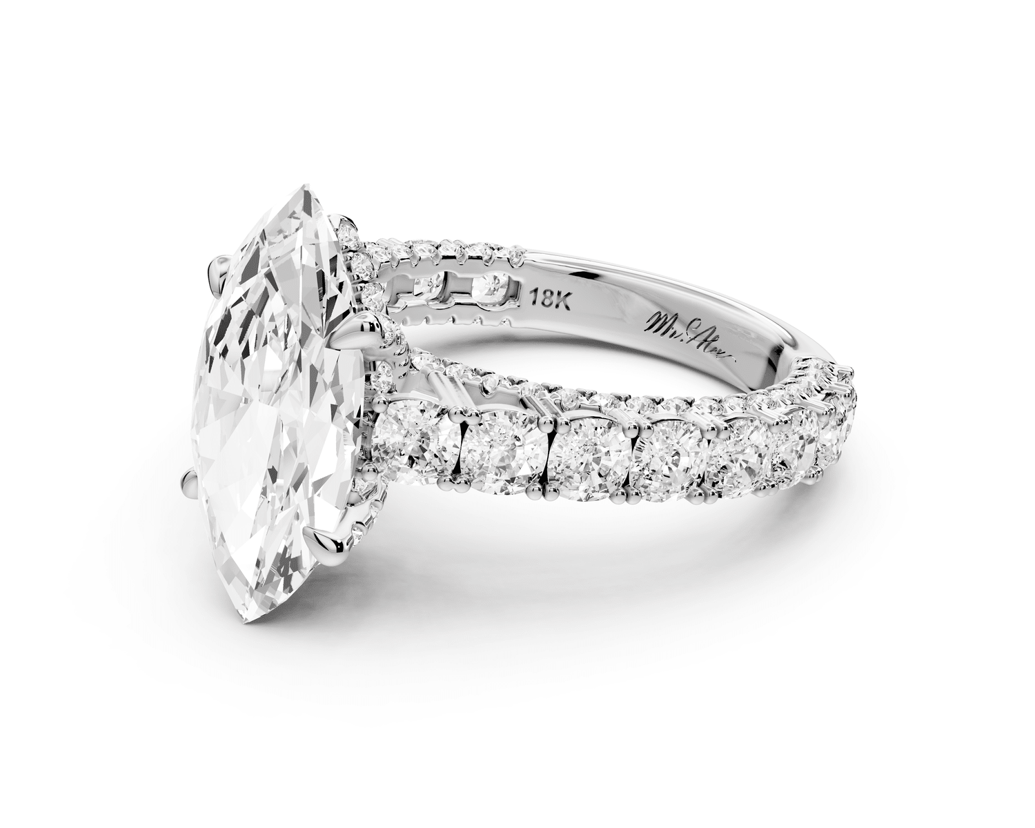 Ivy - 3ct platinum marquise Diamond Crown Cathedral Rollover Pavé Engagement Ring - Mr. Alex Jewelry