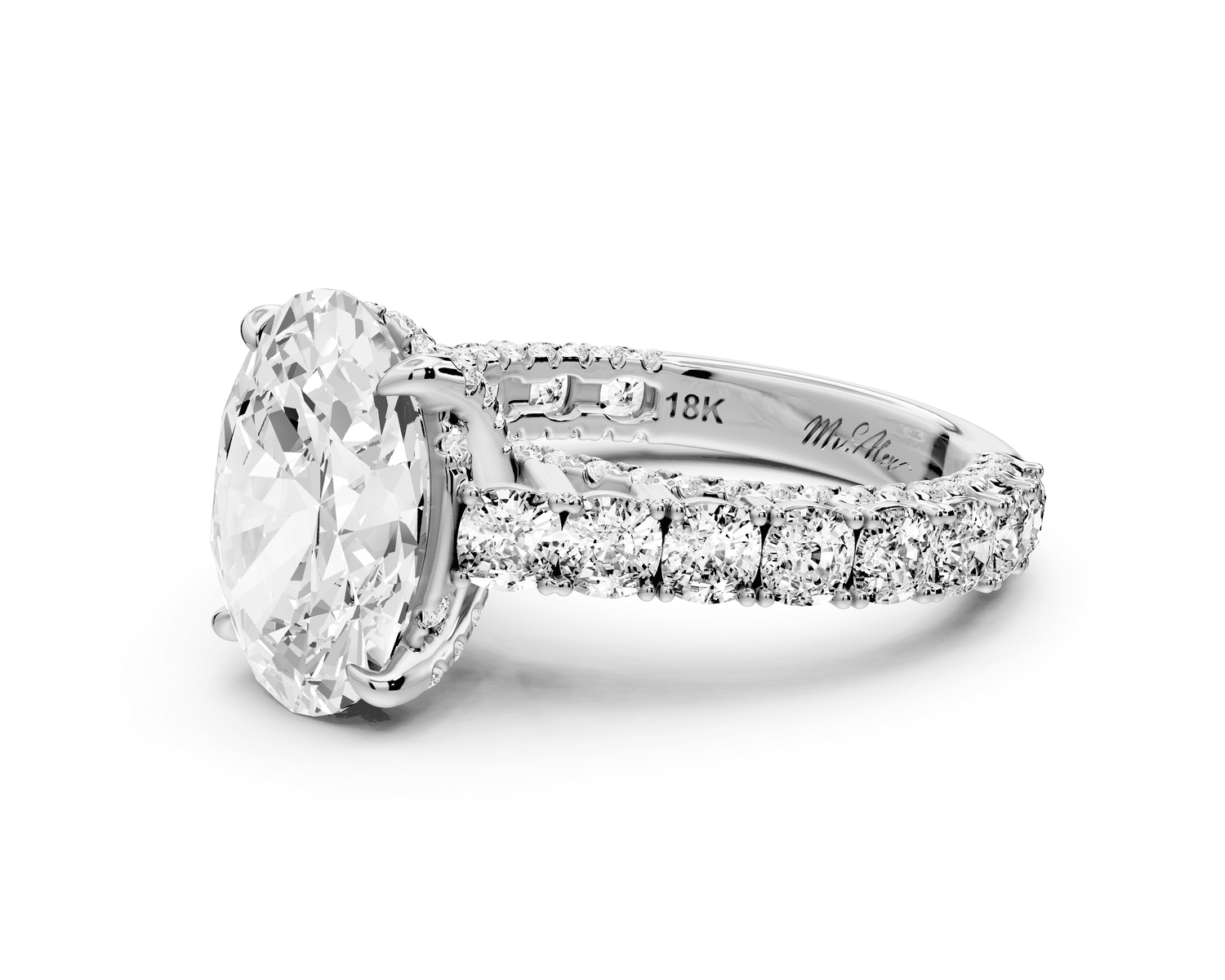 Ivy - 3ct platinum oval Diamond Crown Cathedral Rollover Pavé Engagement Ring - Mr. Alex Jewelry