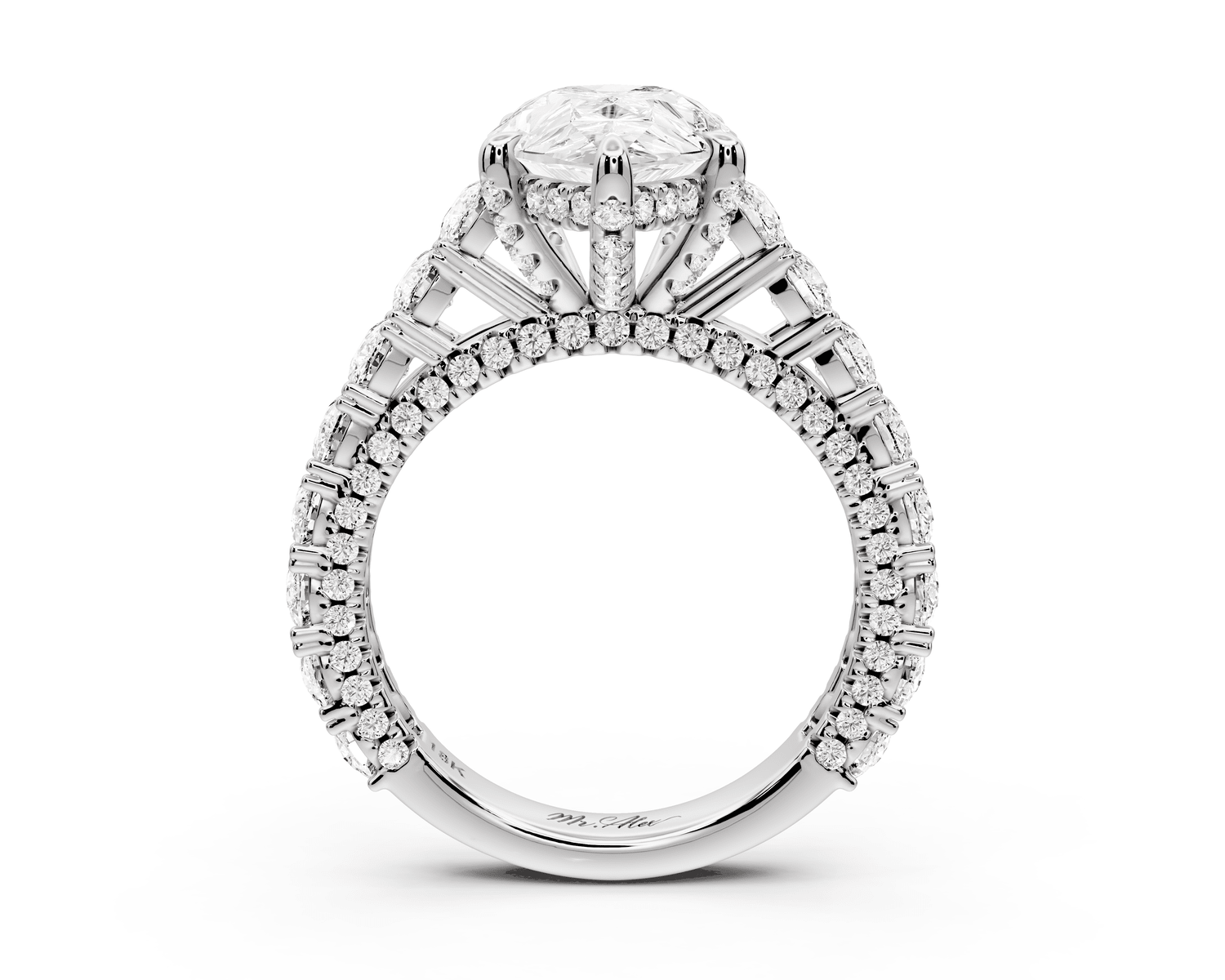 Ivy - 3ct platinum pear Diamond Crown Cathedral Rollover Pavé Engagement Ring - Mr. Alex Jewelry