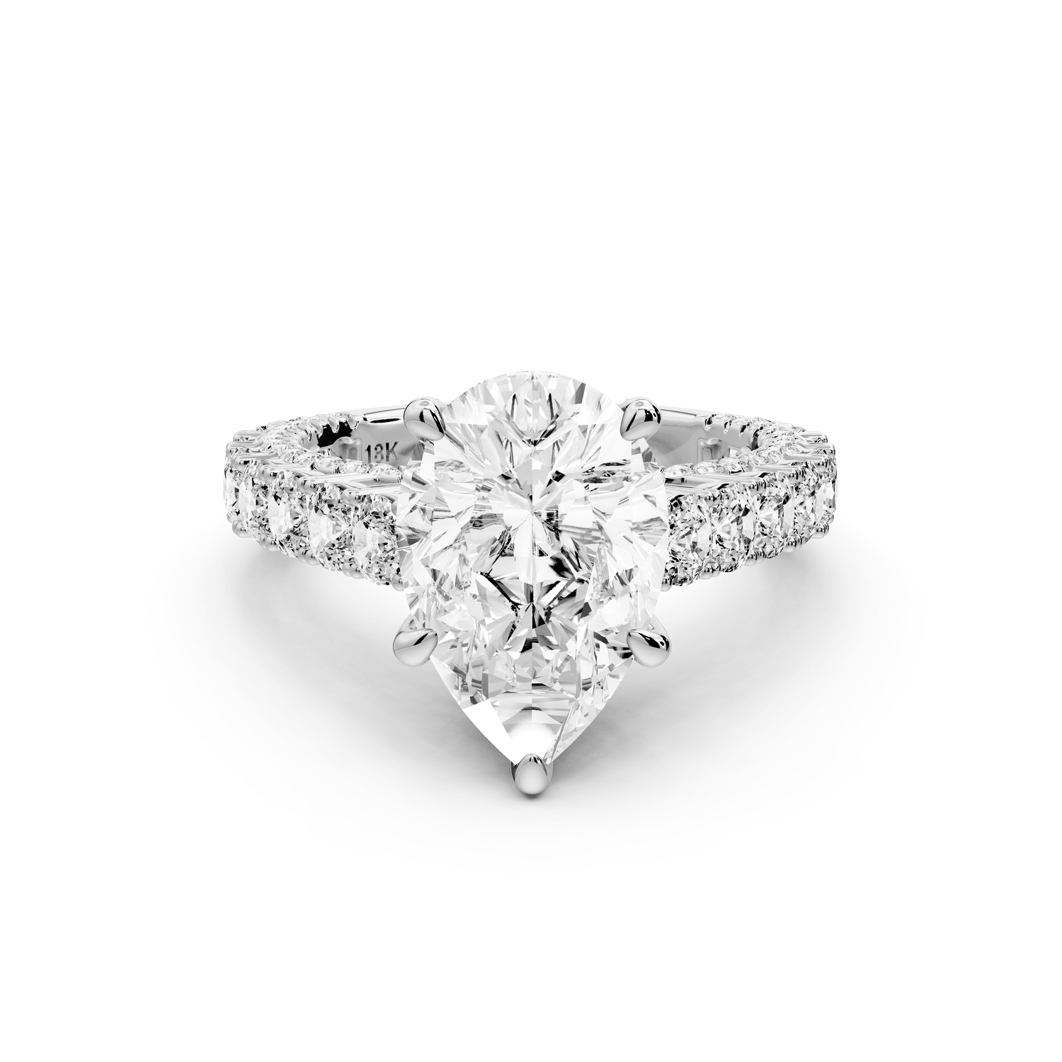 Ivy - 3ct platinum pear Diamond Crown Cathedral Rollover Pavé Engagement Ring - Mr. Alex Jewelry