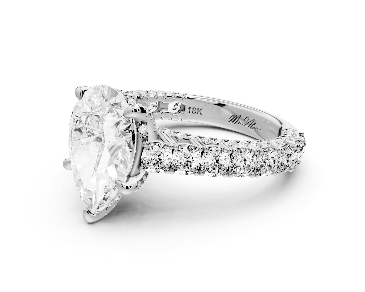 Ivy - 3ct platinum pear Diamond Crown Cathedral Rollover Pavé Engagement Ring - Mr. Alex Jewelry