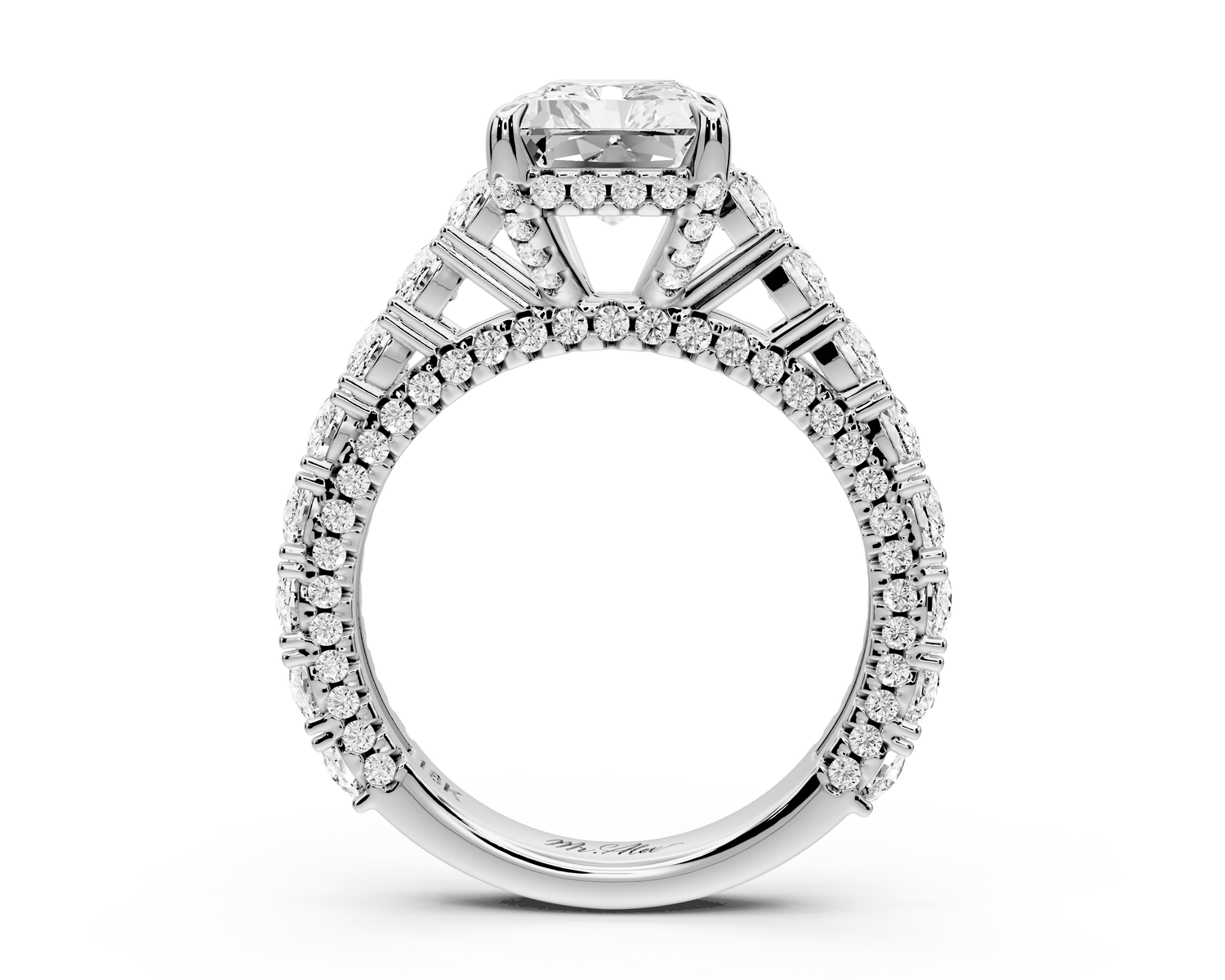 Ivy - 3ct platinum radiant Diamond Crown Cathedral Rollover Pavé Engagement Ring - Mr. Alex Jewelry