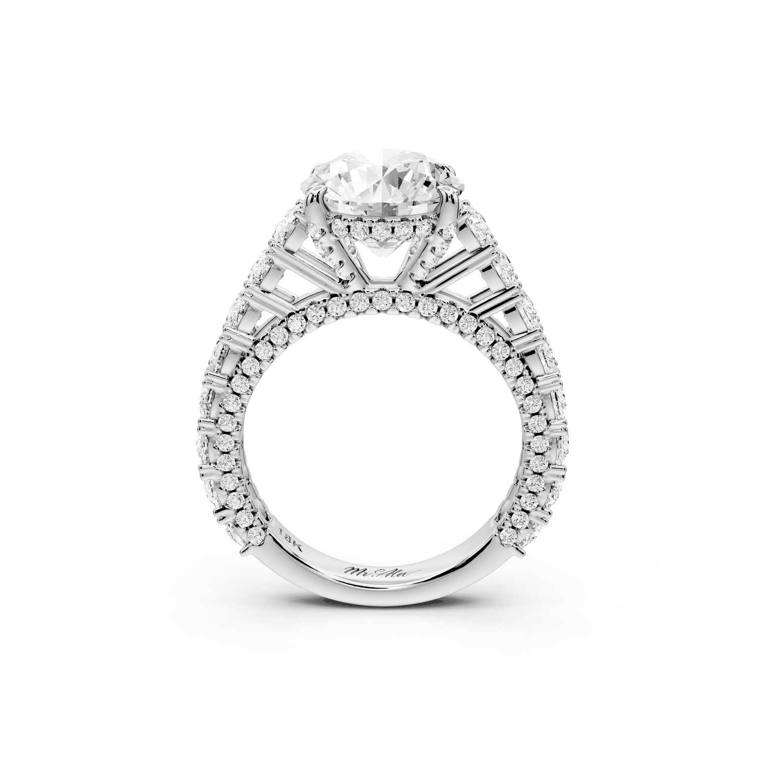 Ivy - 3ct platinum round Diamond Crown Cathedral Rollover Pavé Engagement Ring - Mr. Alex Jewelry