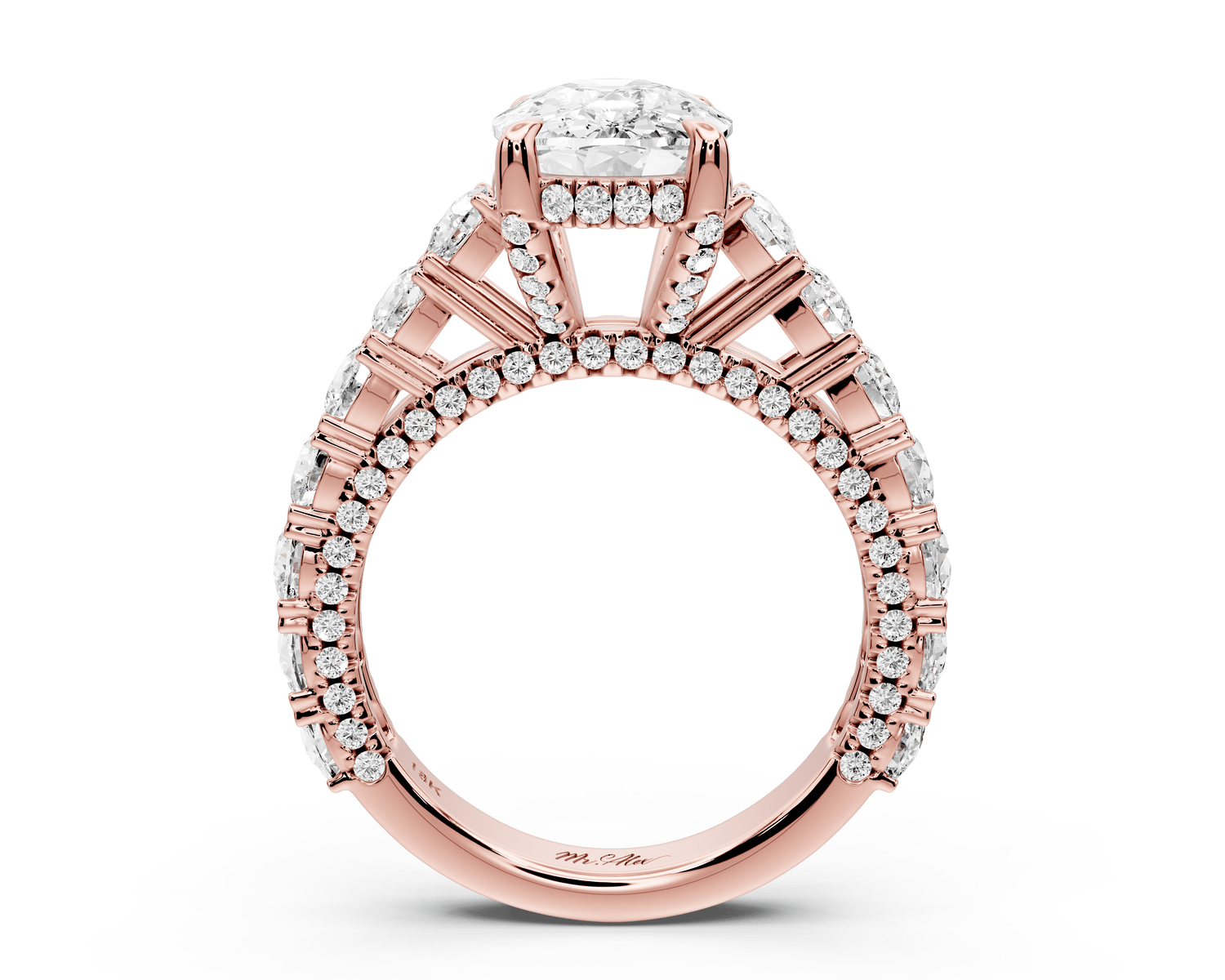 Ivy - 4ct 14k rose gold ecushion Diamond Crown Cathedral Rollover Pavé Engagement Ring - Mr. Alex Jewelry