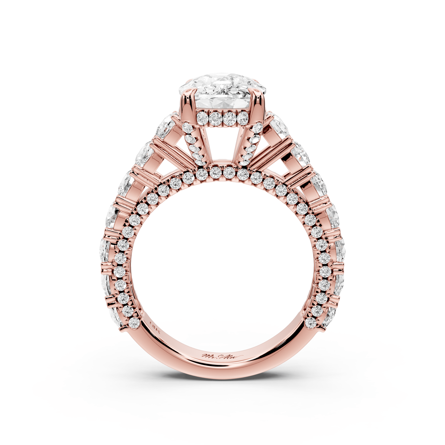 Ivy - 4ct 14k rose gold ecushion Diamond Crown Cathedral Rollover Pavé Engagement Ring - Mr. Alex Jewelry