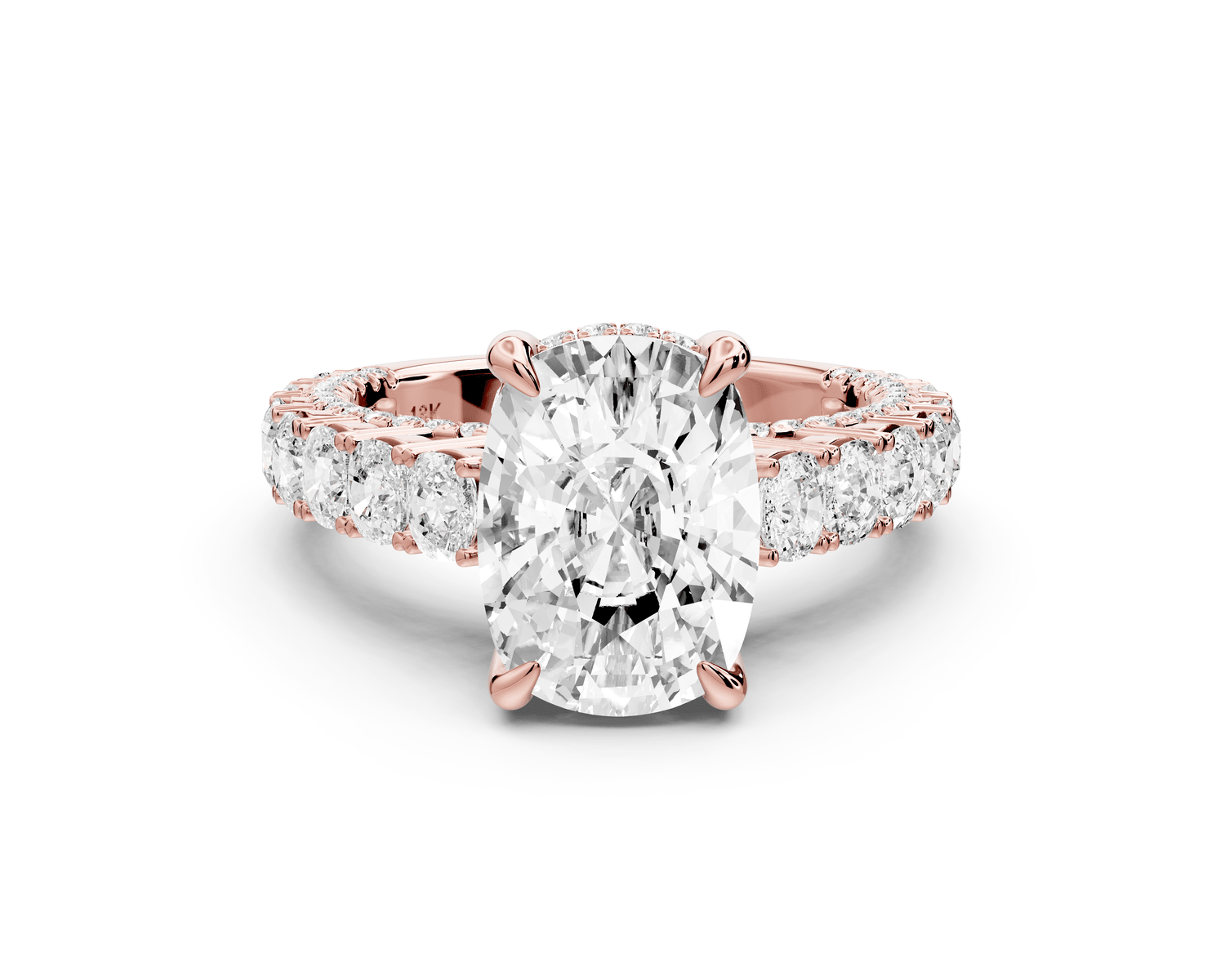Ivy - 4ct 14k rose gold ecushion Diamond Crown Cathedral Rollover Pavé Engagement Ring - Mr. Alex Jewelry