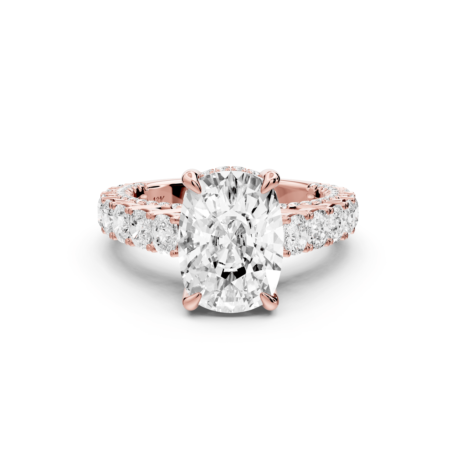 Ivy - 4ct 14k rose gold ecushion Diamond Crown Cathedral Rollover Pavé Engagement Ring - Mr. Alex Jewelry