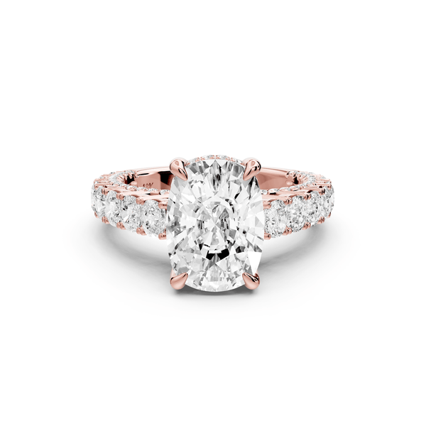 Ivy - 4ct 14k rose gold ecushion Diamond Crown Cathedral Rollover Pavé Engagement Ring - Mr. Alex Jewelry