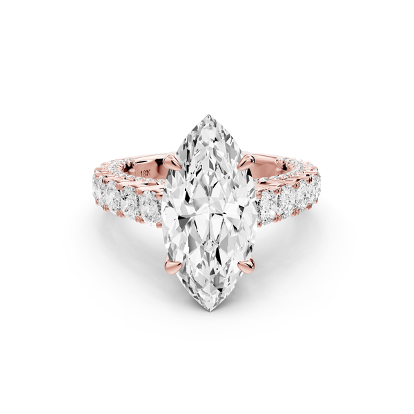 Ivy - 4ct 14k rose gold marquise Diamond Crown Cathedral Rollover Pavé Engagement Ring - Mr. Alex Jewelry