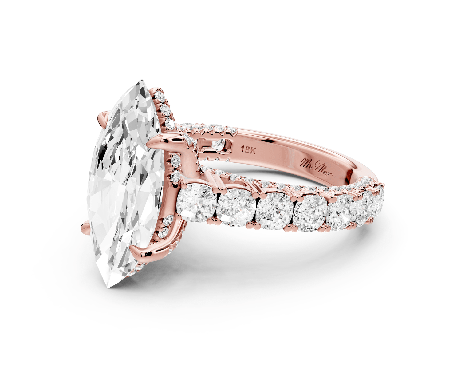 Ivy - 4ct 14k rose gold marquise Diamond Crown Cathedral Rollover Pavé Engagement Ring - Mr. Alex Jewelry