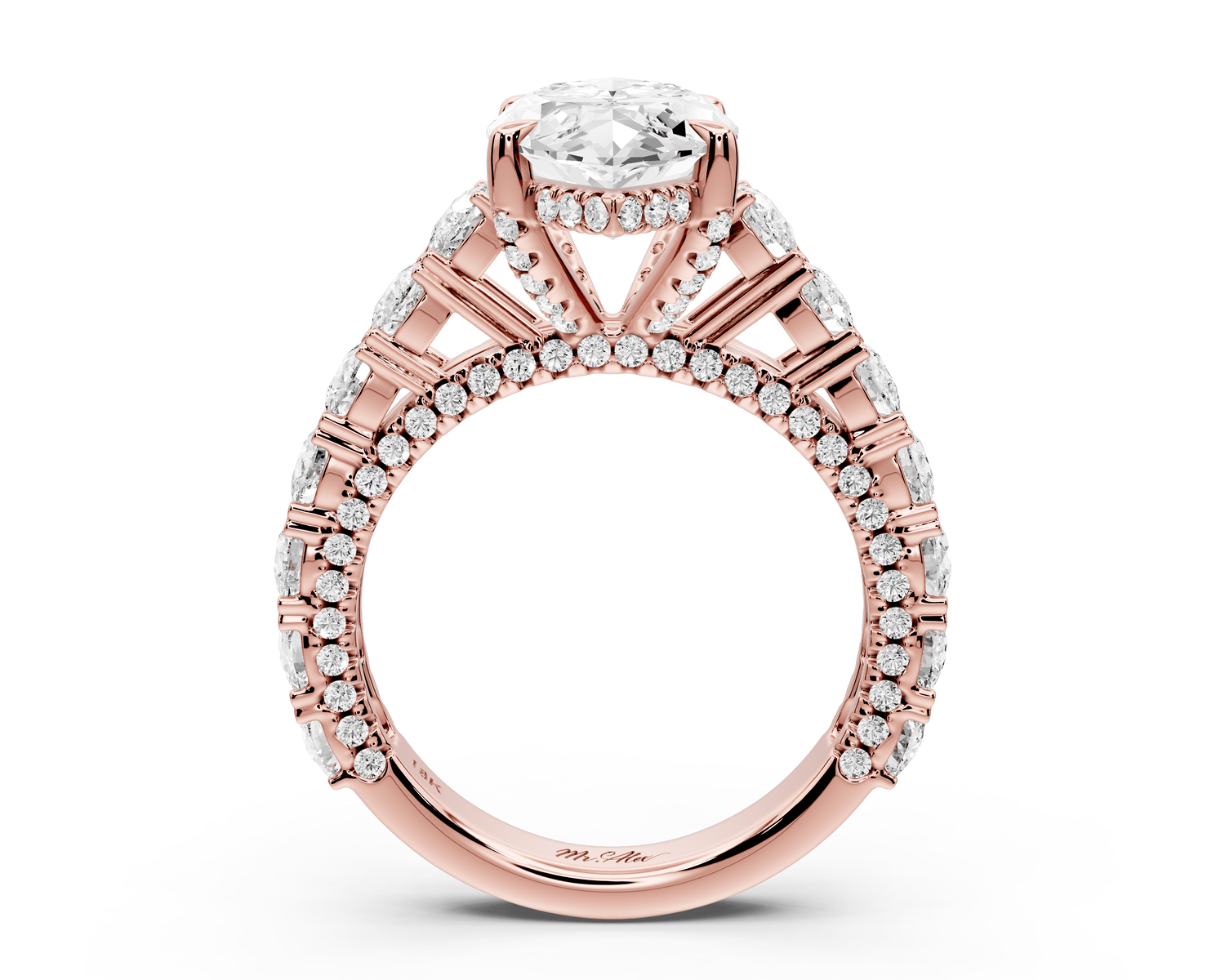 Ivy - 4ct 14k rose gold marquise Diamond Crown Cathedral Rollover Pavé Engagement Ring - Mr. Alex Jewelry