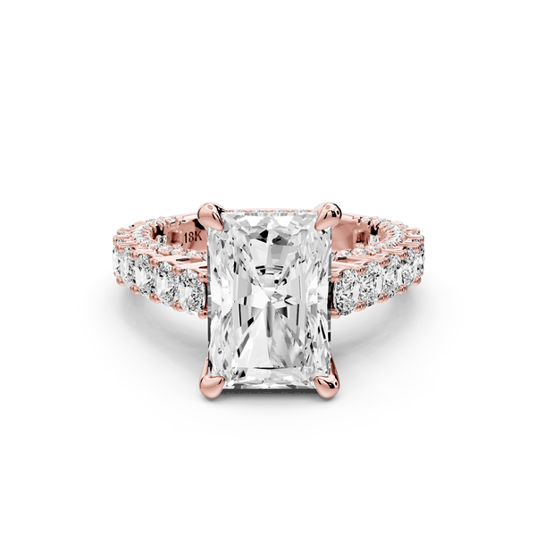 Ivy - 4ct 14k rose gold radiant Diamond Crown Cathedral Rollover Pavé Engagement Ring - Mr. Alex Jewelry