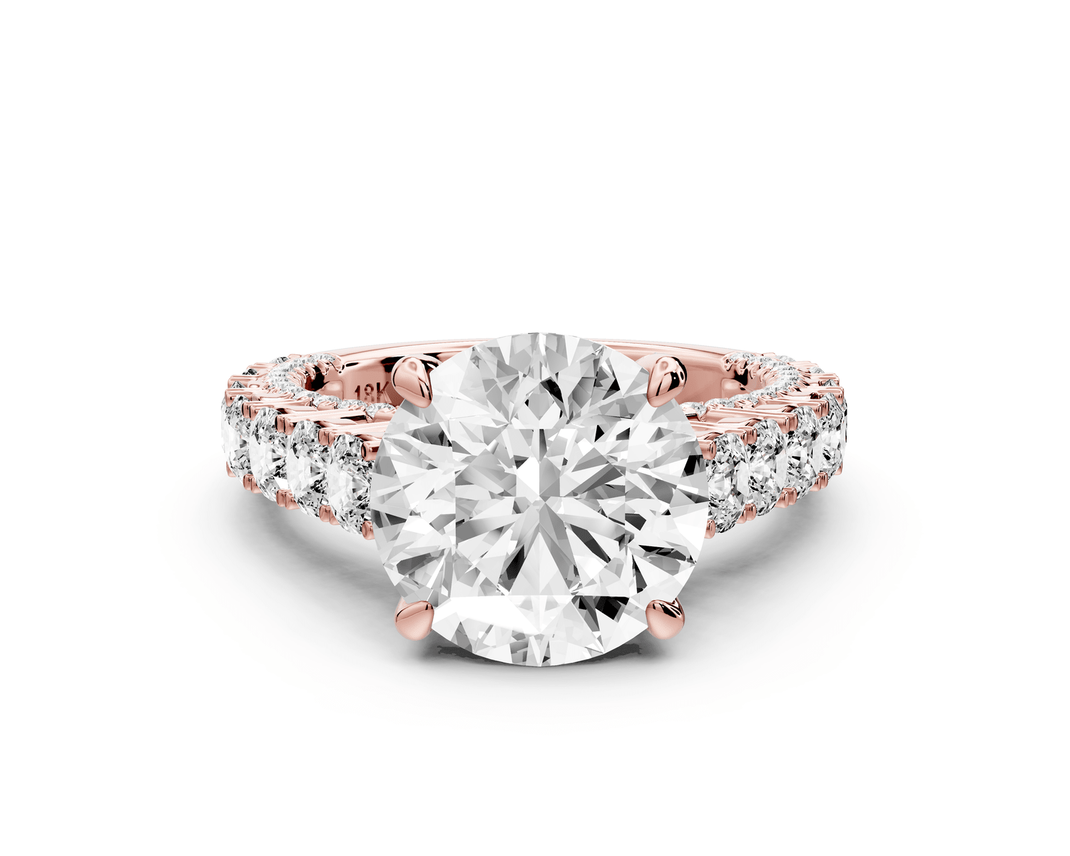 Ivy - 4ct 14k rose gold round Diamond Crown Cathedral Rollover Pavé Engagement Ring - Mr. Alex Jewelry