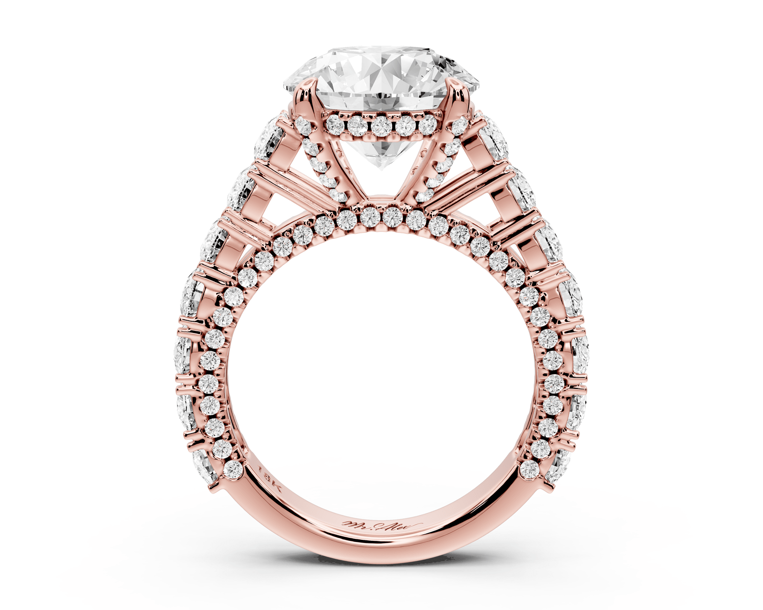 Ivy - 4ct 14k rose gold round Diamond Crown Cathedral Rollover Pavé Engagement Ring - Mr. Alex Jewelry