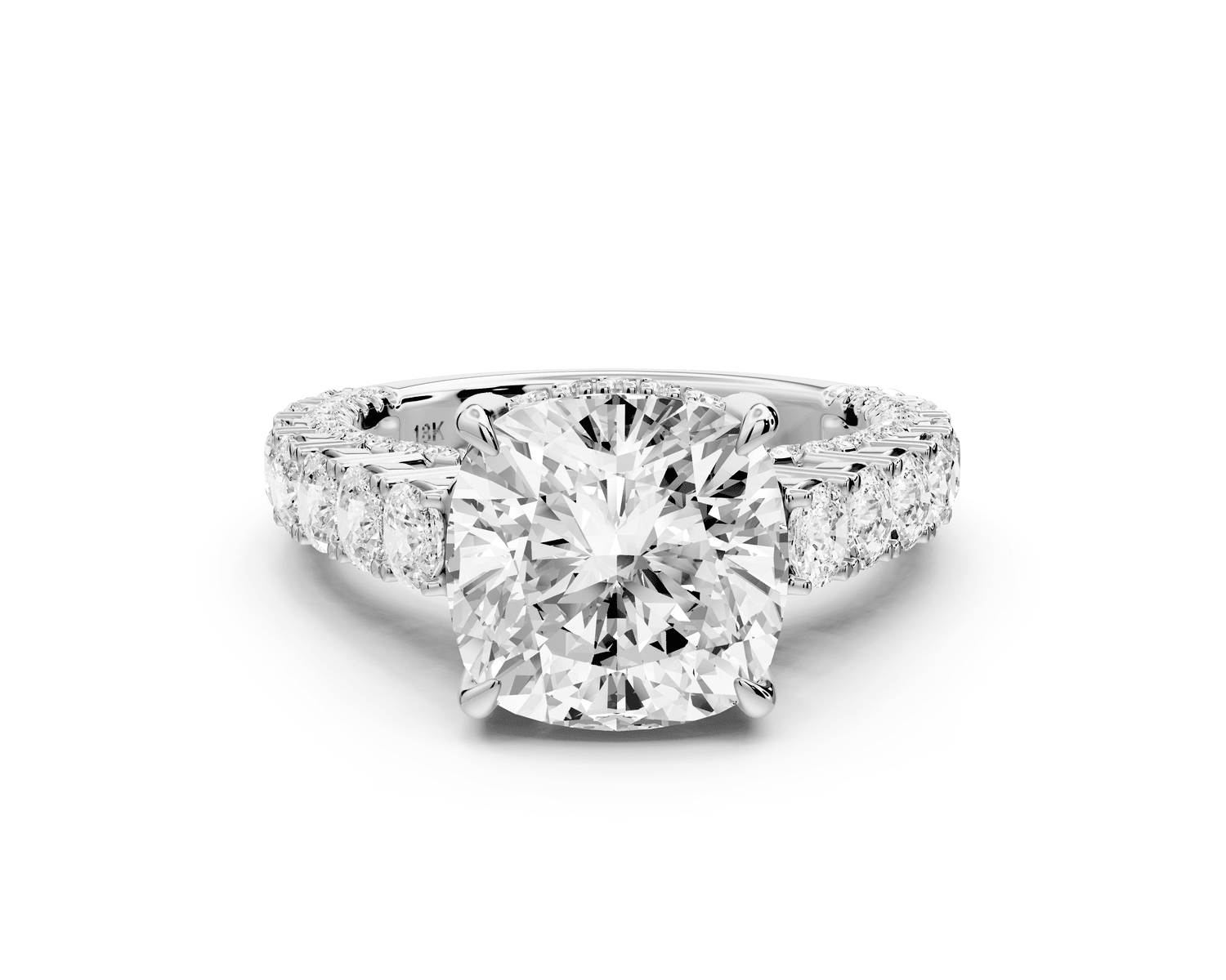 Ivy - 4ct 14k white gold cushion Diamond Crown Cathedral Rollover Pavé Engagement Ring - Mr. Alex Jewelry