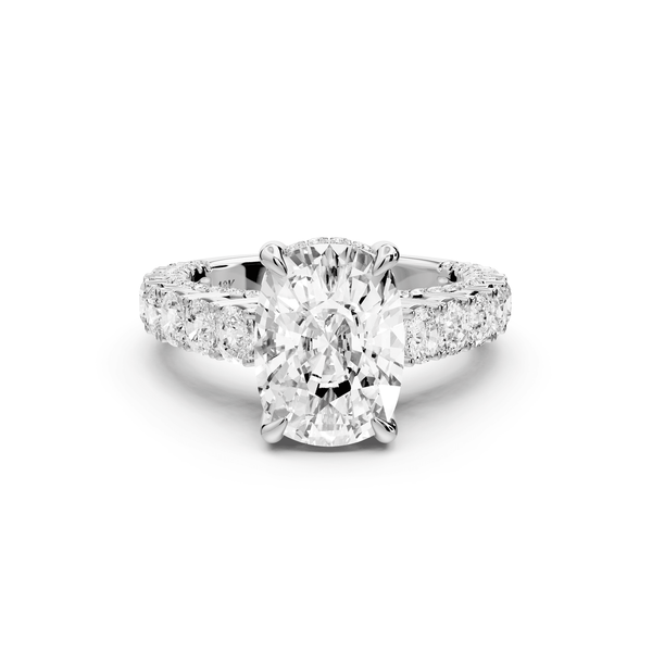 Ivy - 4ct 14k white gold ecushion Diamond Crown Cathedral Rollover Pavé Engagement Ring - Mr. Alex Jewelry
