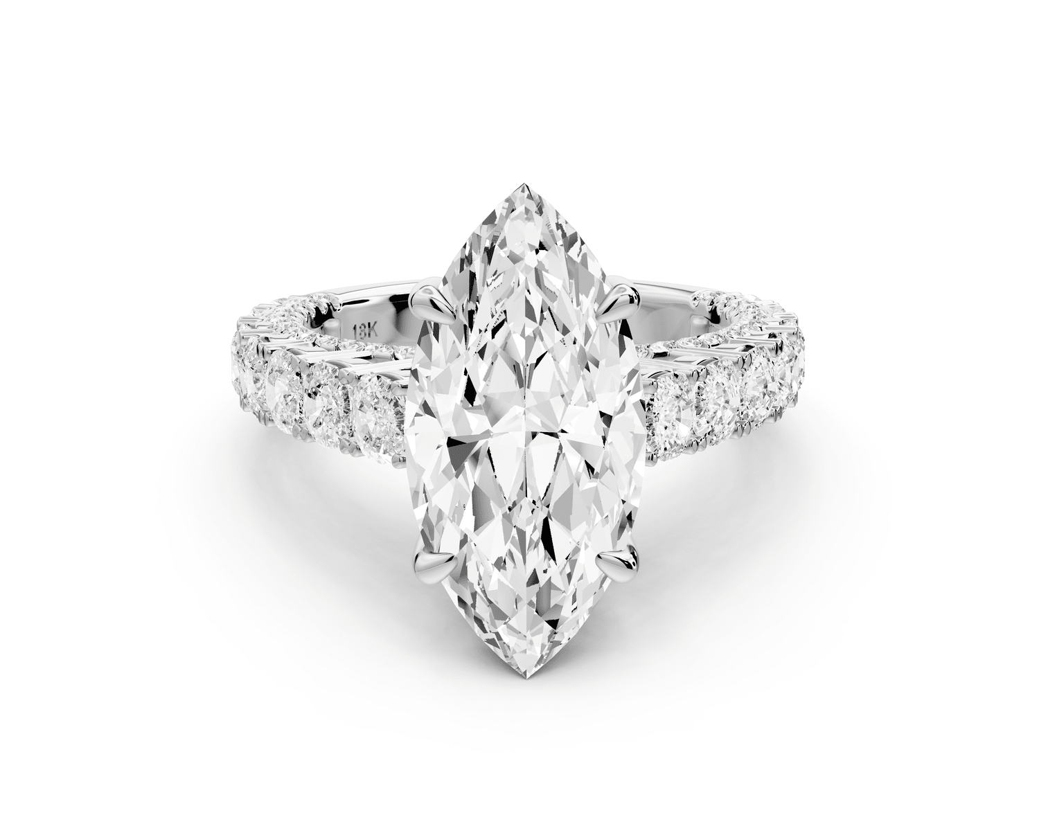 Ivy - 4ct 14k white gold marquise Diamond Crown Cathedral Rollover Pavé Engagement Ring - Mr. Alex Jewelry