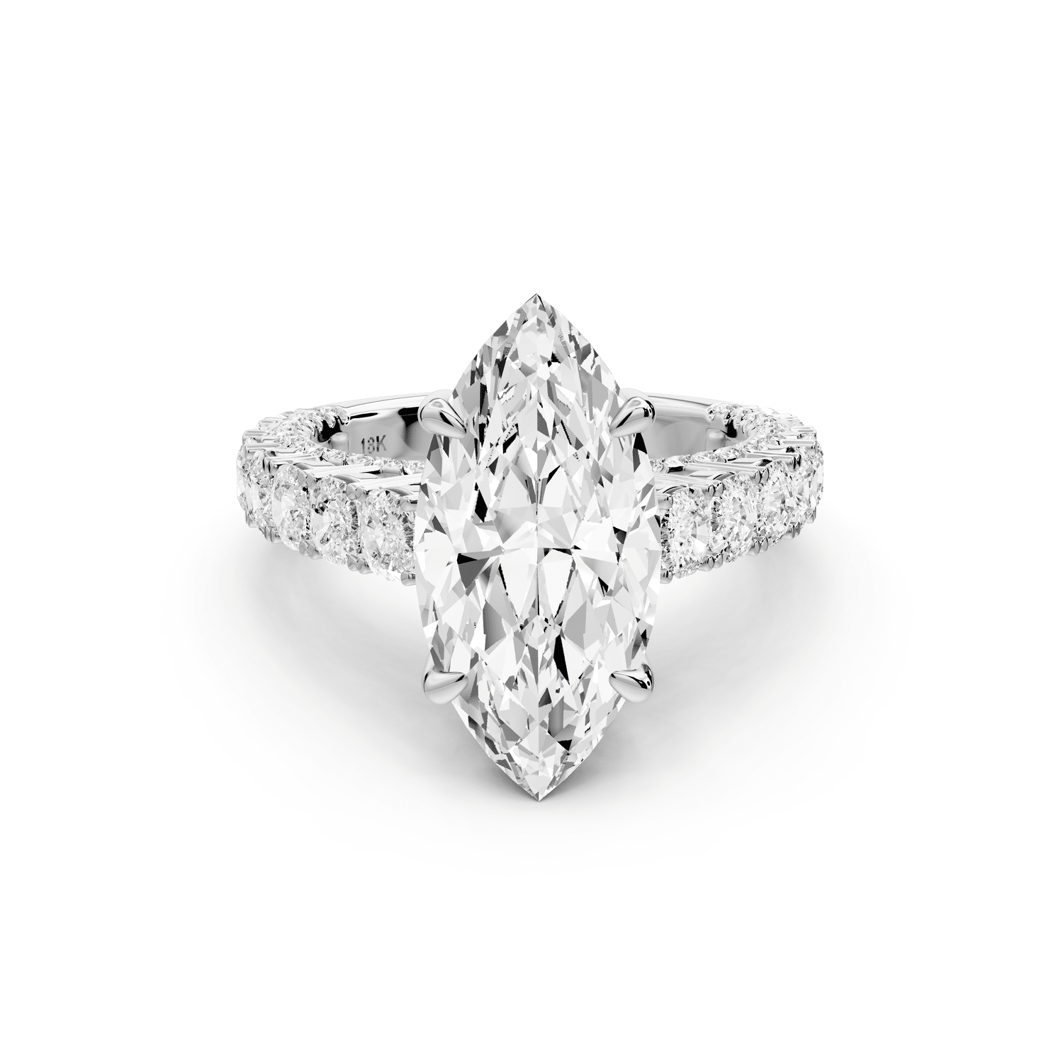 Ivy - 4ct 14k white gold marquise Diamond Crown Cathedral Rollover Pavé Engagement Ring - Mr. Alex Jewelry