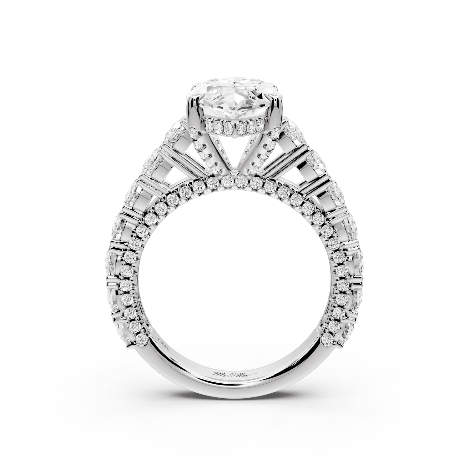 Ivy - 4ct 14k white gold marquise Diamond Crown Cathedral Rollover Pavé Engagement Ring - Mr. Alex Jewelry