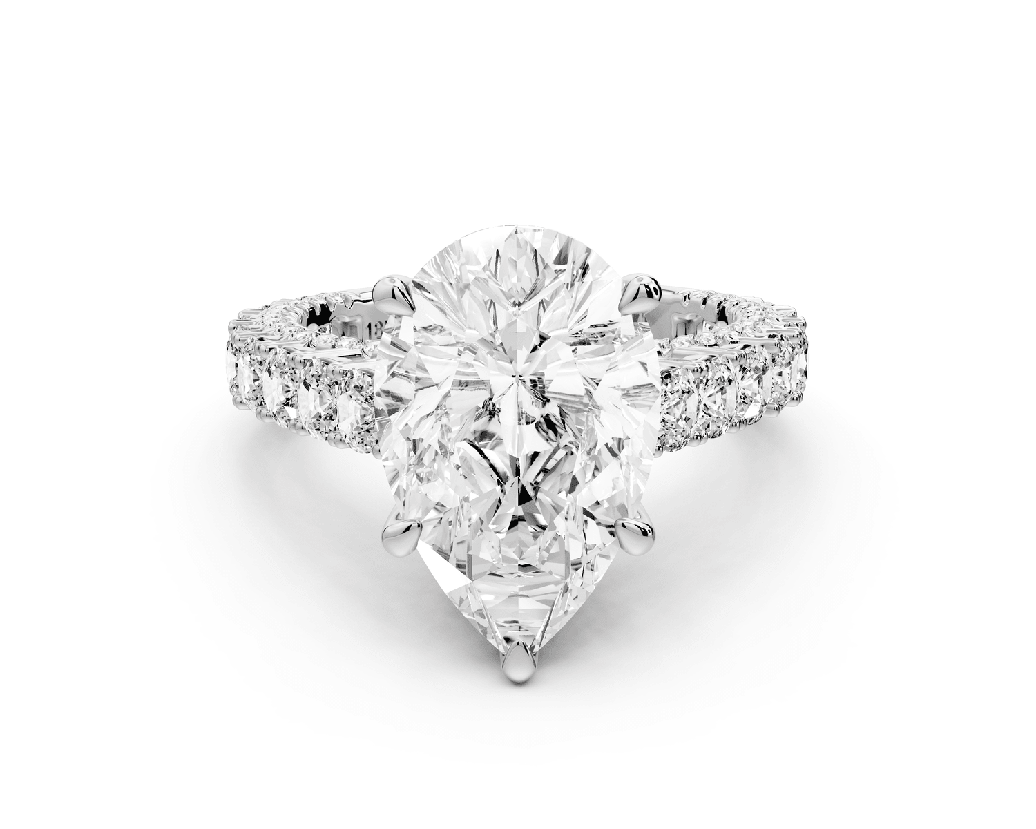 Ivy - 4ct 14k white gold pear Diamond Crown Cathedral Rollover Pavé Engagement Ring - Mr. Alex Jewelry