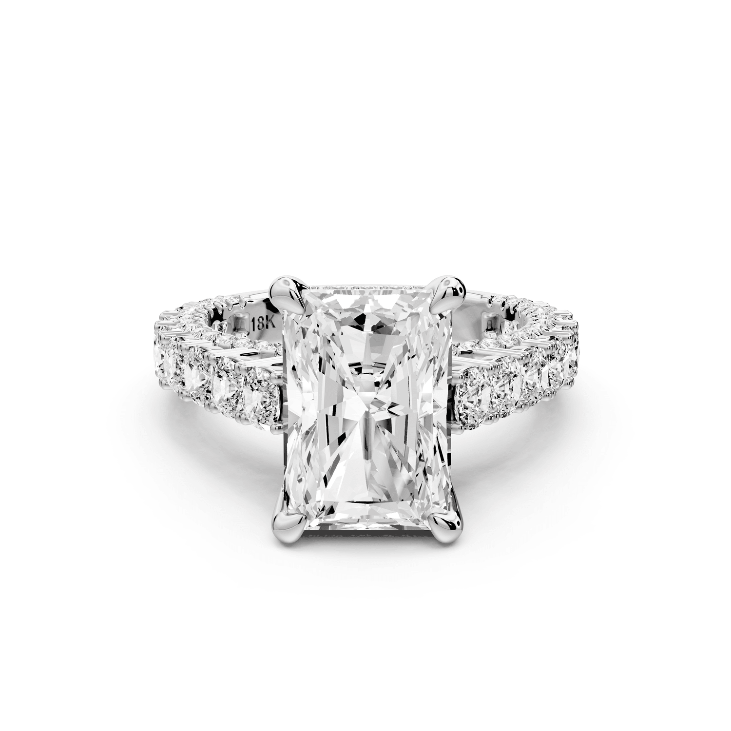 Ivy - 4ct 14k white gold radiant Diamond Crown Cathedral Rollover Pavé Engagement Ring - Mr. Alex Jewelry