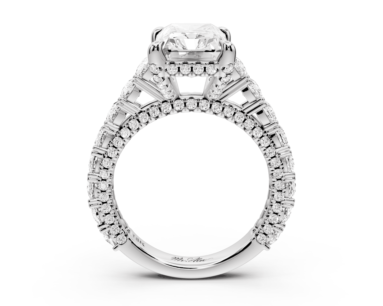 Ivy - 4ct 14k white gold radiant Diamond Crown Cathedral Rollover Pavé Engagement Ring - Mr. Alex Jewelry