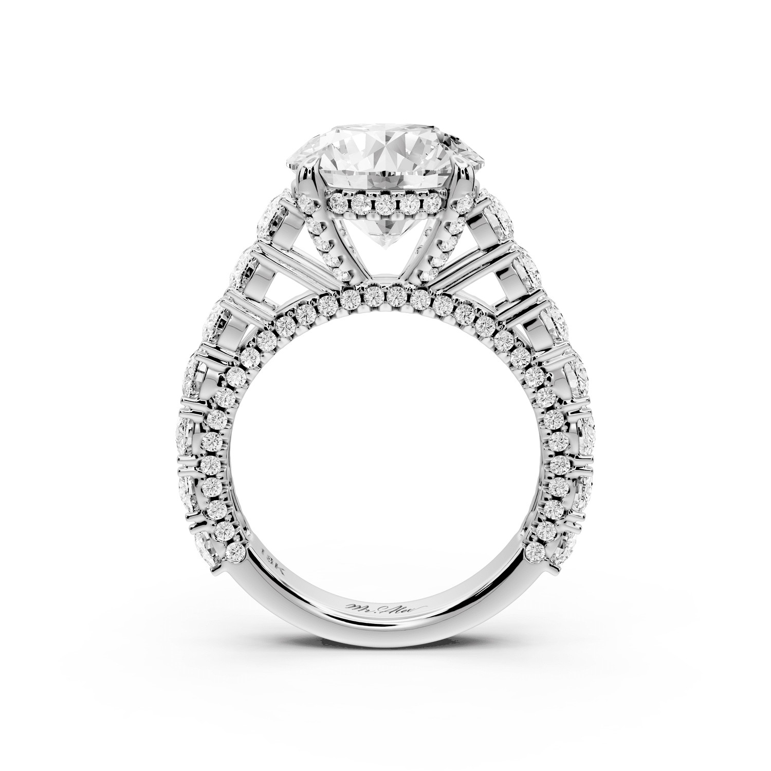 Ivy - 4ct 14k white gold round Diamond Crown Cathedral Rollover Pavé Engagement Ring - Mr. Alex Jewelry