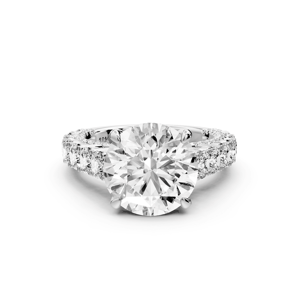 Ivy - 4ct 14k white gold round Diamond Crown Cathedral Rollover Pavé Engagement Ring - Mr. Alex Jewelry