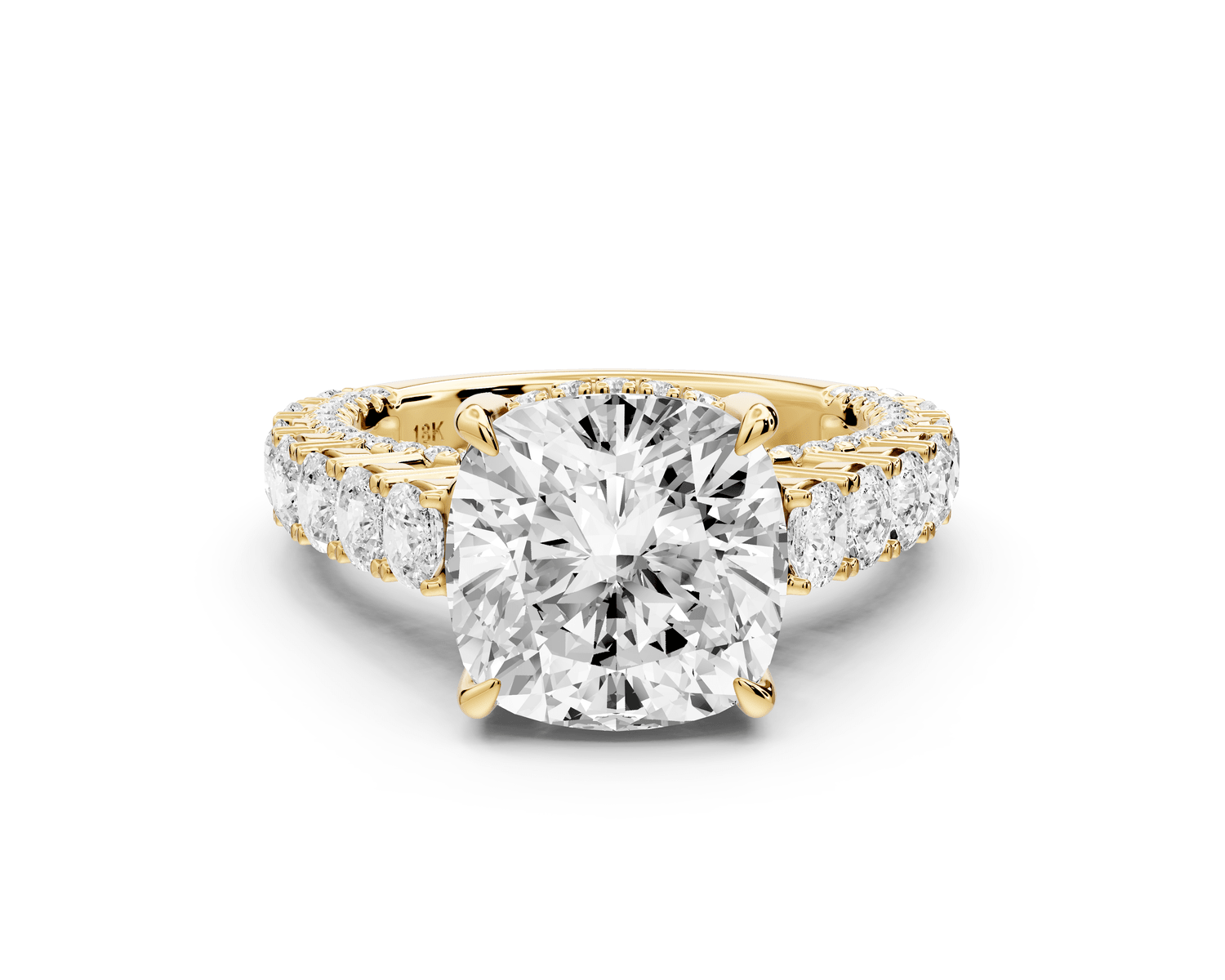 Ivy - 4ct 14k yellow gold cushion Diamond Crown Cathedral Rollover Pavé Engagement Ring - Mr. Alex Jewelry