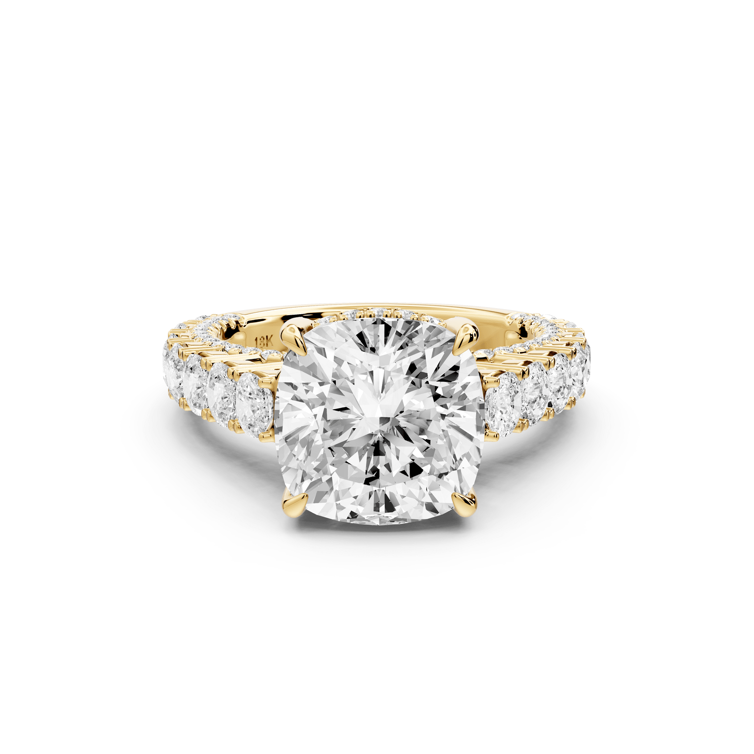 Ivy - 4ct 14k yellow gold cushion Diamond Crown Cathedral Rollover Pavé Engagement Ring - Mr. Alex Jewelry