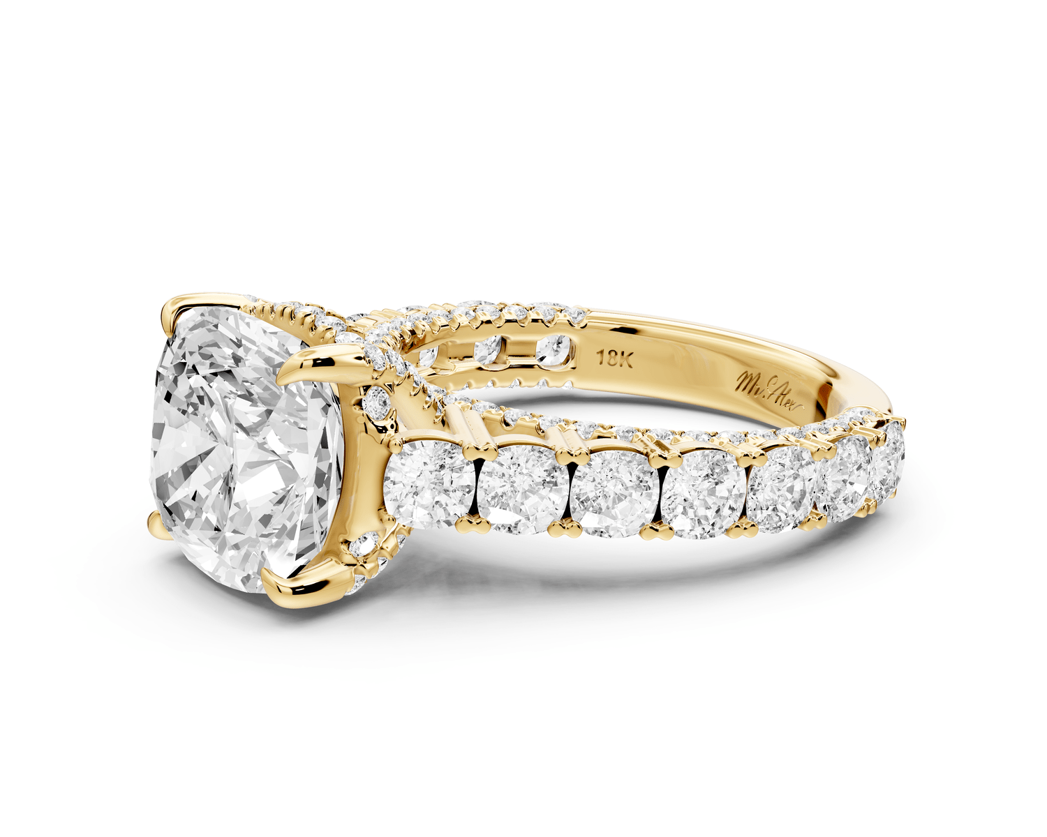 Ivy - 4ct 14k yellow gold cushion Diamond Crown Cathedral Rollover Pavé Engagement Ring - Mr. Alex Jewelry