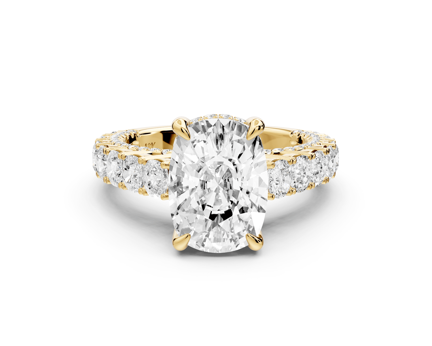 Ivy - 4ct 14k yellow gold ecushion Diamond Crown Cathedral Rollover Pavé Engagement Ring - Mr. Alex Jewelry