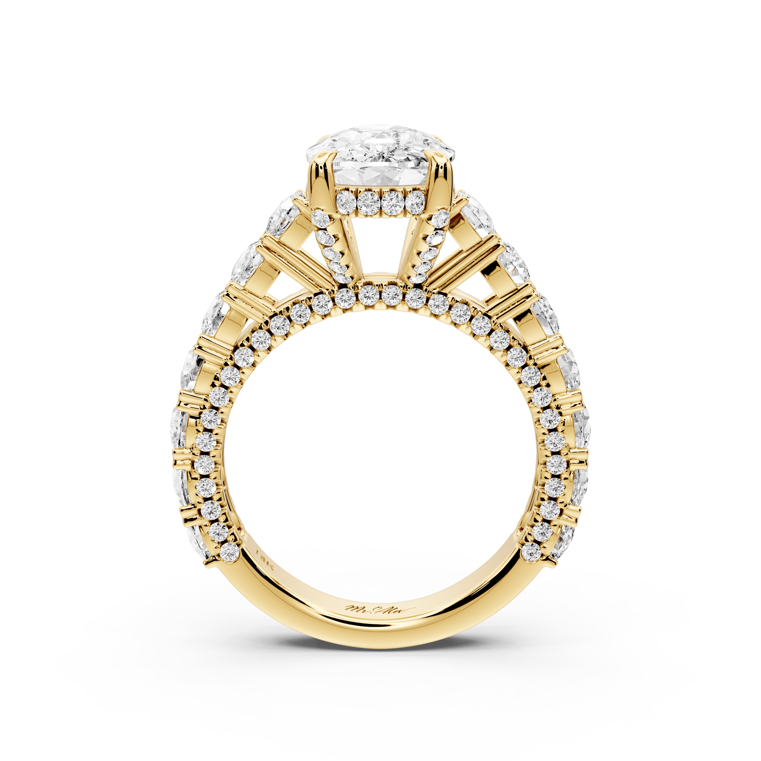 Ivy - 4ct 14k yellow gold ecushion Diamond Crown Cathedral Rollover Pavé Engagement Ring - Mr. Alex Jewelry