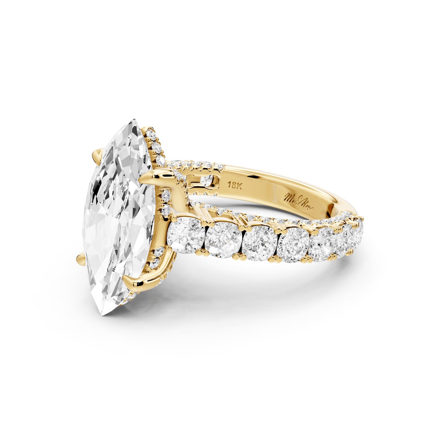 Ivy - 4ct 14k yellow gold marquise Diamond Crown Cathedral Rollover Pavé Engagement Ring - Mr. Alex Jewelry