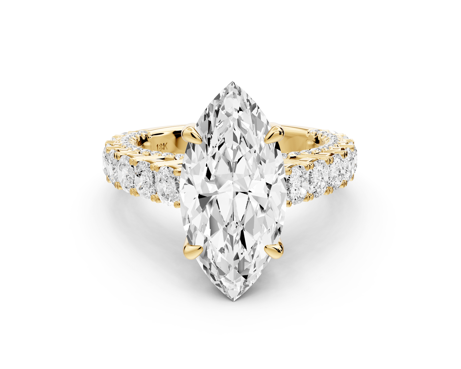 Ivy - 4ct 14k yellow gold marquise Diamond Crown Cathedral Rollover Pavé Engagement Ring - Mr. Alex Jewelry
