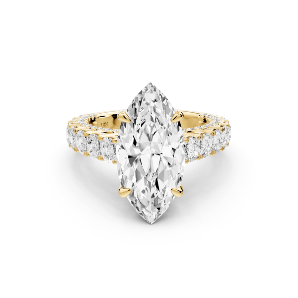 Ivy - 4ct 14k yellow gold marquise Diamond Crown Cathedral Rollover Pavé Engagement Ring - Mr. Alex Jewelry