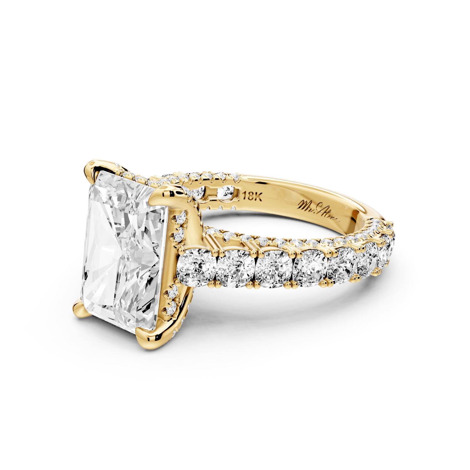 Ivy - 4ct 14k yellow gold radiant Diamond Crown Cathedral Rollover Pavé Engagement Ring - Mr. Alex Jewelry