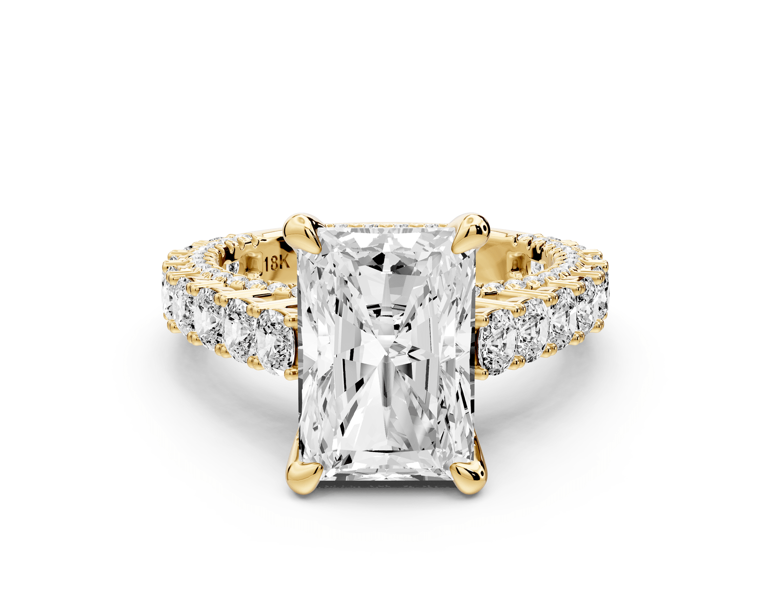 Ivy - 4ct 14k yellow gold radiant Diamond Crown Cathedral Rollover Pavé Engagement Ring - Mr. Alex Jewelry
