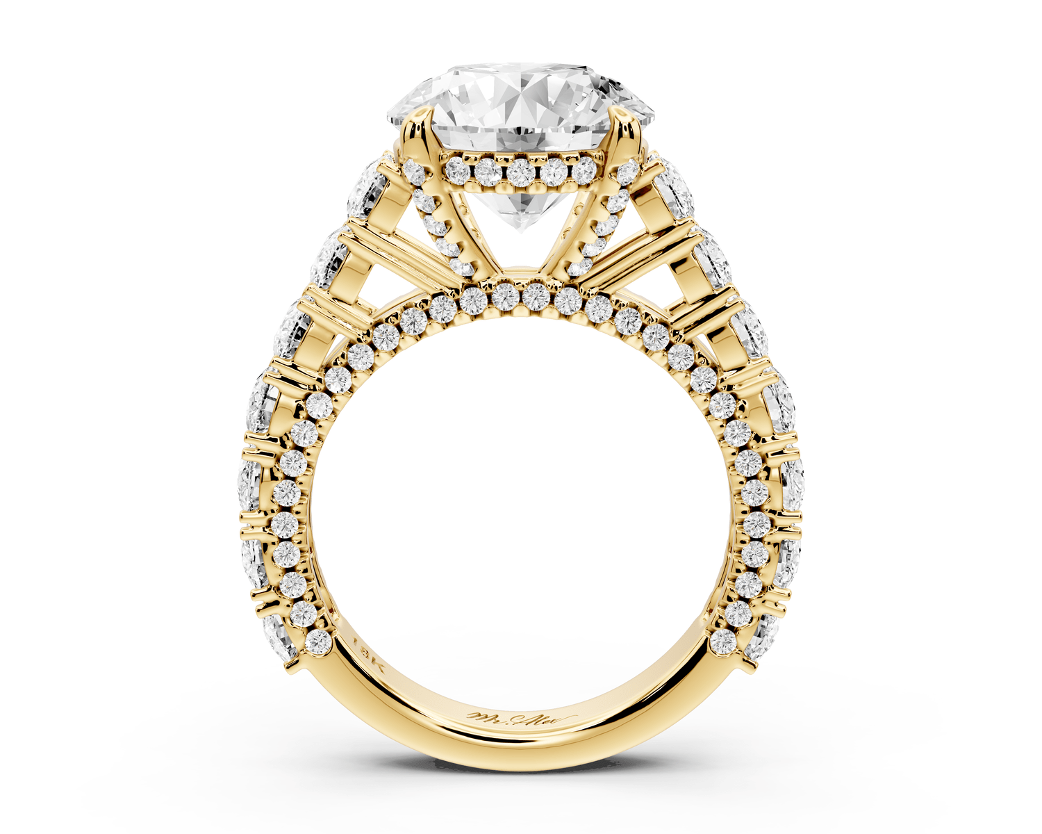 Ivy - 4ct 14k yellow gold round Diamond Crown Cathedral Rollover Pavé Engagement Ring - Mr. Alex Jewelry