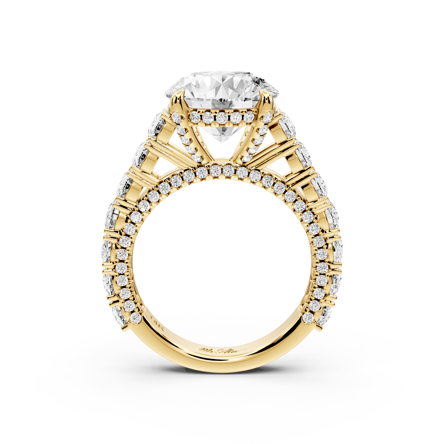 Ivy - 4ct 14k yellow gold round Diamond Crown Cathedral Rollover Pavé Engagement Ring - Mr. Alex Jewelry