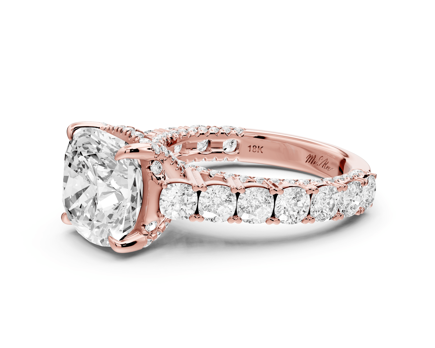 Ivy - 4ct 18k rose gold cushion Diamond Crown Cathedral Rollover Pavé Engagement Ring - Mr. Alex Jewelry