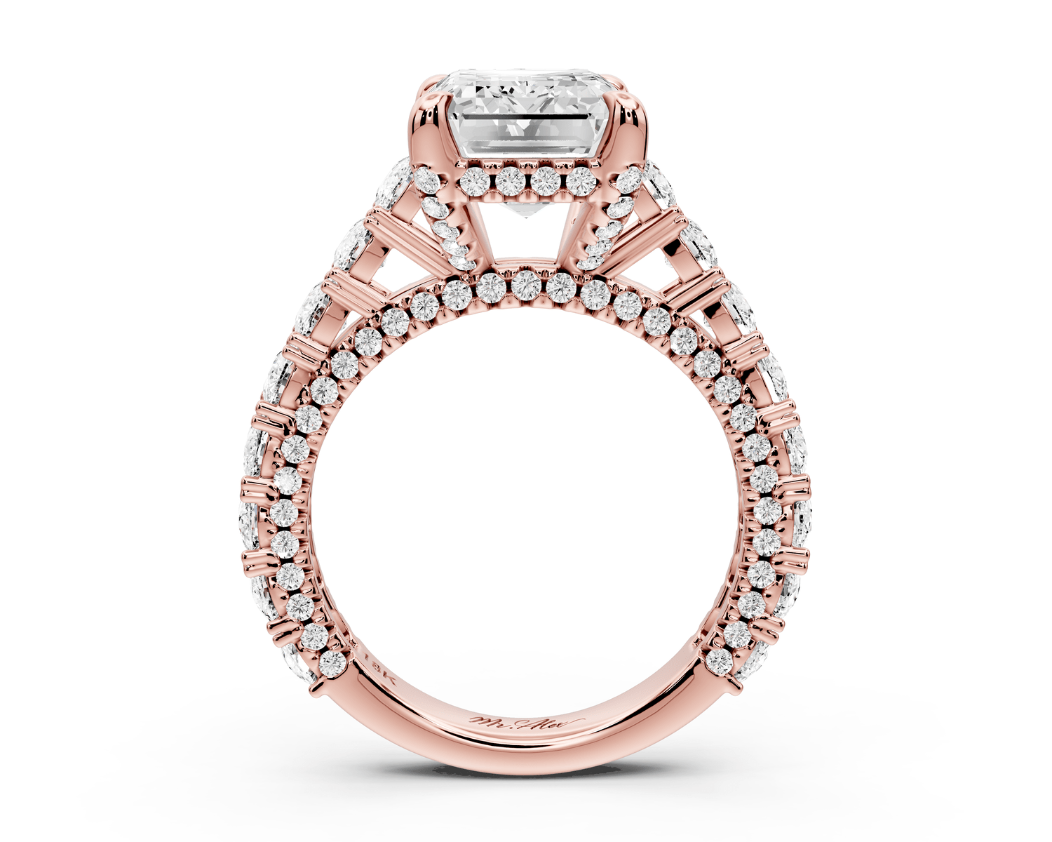 Ivy - 4ct 18k rose gold emerald Diamond Crown Cathedral Rollover Pavé Engagement Ring - Mr. Alex Jewelry