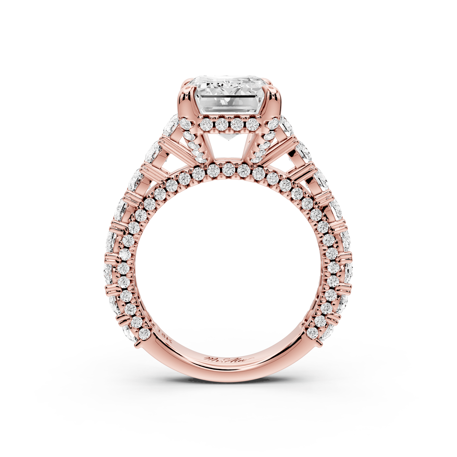 Ivy - 4ct 18k rose gold emerald Diamond Crown Cathedral Rollover Pavé Engagement Ring - Mr. Alex Jewelry