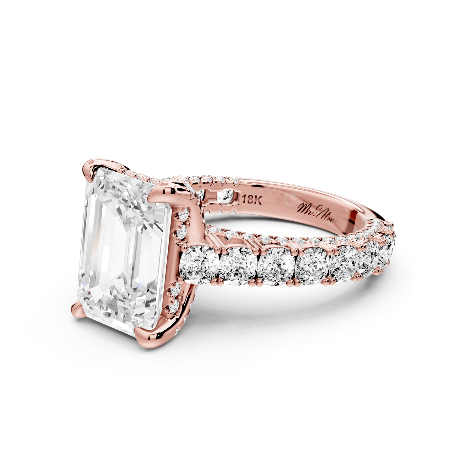 Ivy - 4ct 18k rose gold emerald Diamond Crown Cathedral Rollover Pavé Engagement Ring - Mr. Alex Jewelry