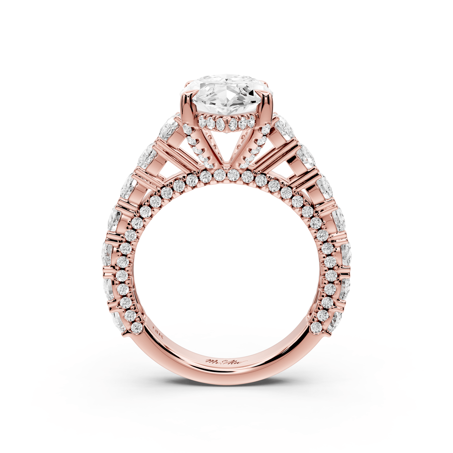 Ivy - 4ct 18k rose gold marquise Diamond Crown Cathedral Rollover Pavé Engagement Ring - Mr. Alex Jewelry