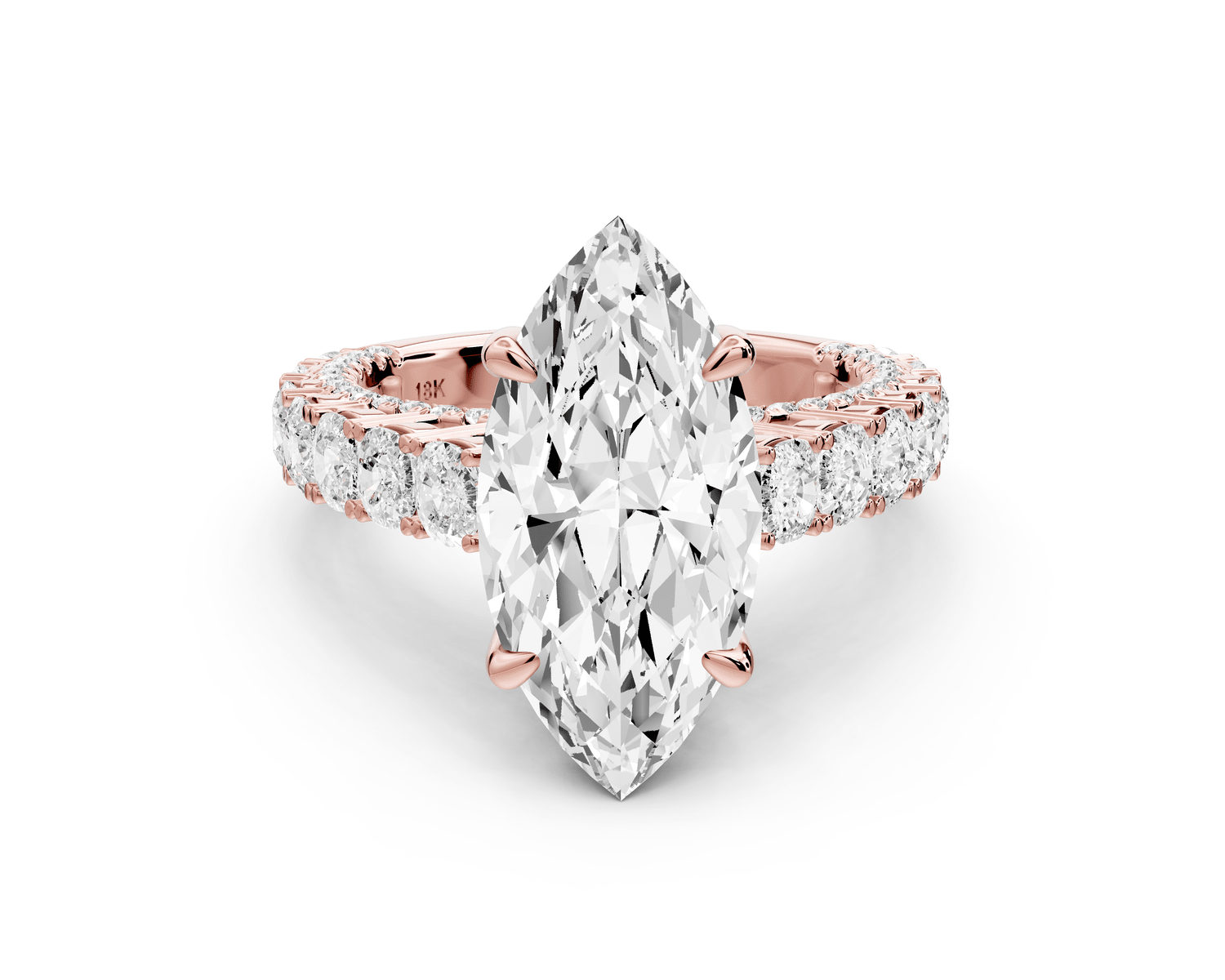 Ivy - 4ct 18k rose gold marquise Diamond Crown Cathedral Rollover Pavé Engagement Ring - Mr. Alex Jewelry